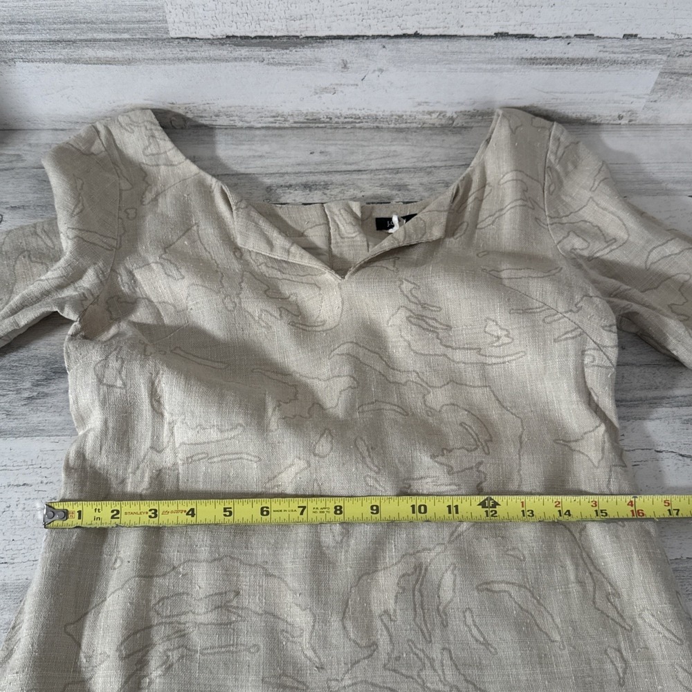 J Crew‎ Shift Dress Womens Size 0 Silk Linen Blend Beige Gold Design Pockets - Picture 6 of 8